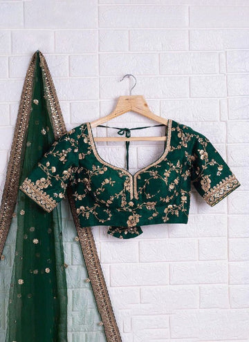 Mehendi Function Bottle Green Emerald Art Silk Lehenga